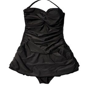 Dobreva Black One Piece Swimsuit with Body Shaping Ruched Design Size 12